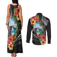 Hafa Adai Guam Couples Matching Tank Maxi Dress and Long Sleeve Button Shirt Guahan Seal Chamorro Stones Tribal