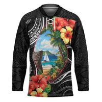 Hafa Adai Guam Hockey Jersey Guahan Seal Chamorro Stones Tribal LT9 Unisex Black - Polynesian Pride