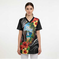Hafa Adai Guam Scrub Top Guahan Seal Chamorro Stones Tribal LT9 - Polynesian Pride