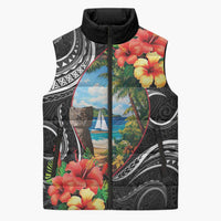 Hafa Adai Guam Sleeveless Puffer Jacket Guahan Seal Chamorro Stones Tribal LT9 Unisex Black - Polynesian Pride