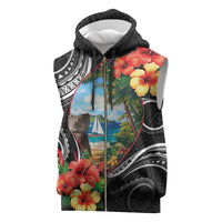 Hafa Adai Guam Sleeveless Zip Hoodie Guahan Seal Chamorro Stones Tribal LT9 Black - Polynesian Pride