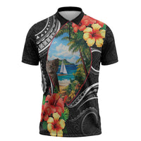 Hafa Adai Guam Zipper Polo Shirt Guahan Seal Chamorro Stones Tribal - Polynesian Pride