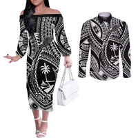 Hafa Adai Guam Inspired Tattoo Couples Matching Off The Shoulder Long Sleeve Dress and Long Sleeve Button Shirt