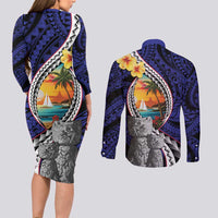 Hafa Adai Guam Seal Latte Stones Artwork Couples Matching Long Sleeve Bodycon Dress and Long Sleeve Button Shirt