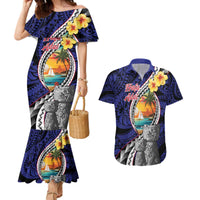 Hafa Adai Guam Seal Latte Stones Artwork Couples Matching Mermaid Dress and Hawaiian Shirt