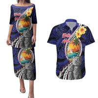 Hafa Adai Guam Seal Latte Stones Artwork Couples Matching Puletasi and Hawaiian Shirt LT9 Blue - Polynesian Pride