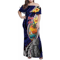 Hafa Adai Guam Seal Latte Stones Artwork Family Matching Off Shoulder Maxi Dress and Hawaiian Shirt