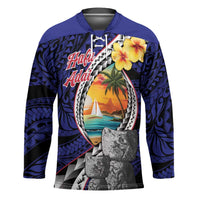 Hafa Adai Guam Seal Latte Stones Artwork Hockey Jersey LT9 Unisex Blue - Polynesian Pride