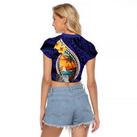 Hafa Adai Guam Seal Latte Stones Artwork Raglan Cropped T Shirt LT9 - Polynesian Pride
