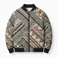 Niho Taniwha Kowhaiwhai Bomber Puffer Jacket LT9 Unisex Beige - Polynesian Pride