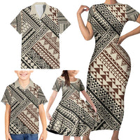 Niho Taniwha Kowhaiwhai Family Matching Short Sleeve Bodycon Dress and Hawaiian Shirt