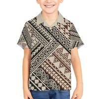 Niho Taniwha Kowhaiwhai Kid Hawaiian Shirt LT9 Kid Beige - Polynesian Pride
