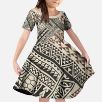 Niho Taniwha Kowhaiwhai Kid Short Sleeve Dress LT9 KID Beige - Polynesian Pride