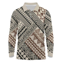 Niho Taniwha Kowhaiwhai Long Sleeve Polo Shirt LT9 Beige - Polynesian Pride