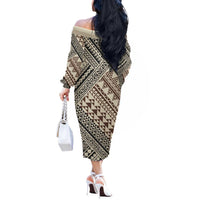Niho Taniwha Kowhaiwhai Off The Shoulder Long Sleeve Dress LT9 - Polynesian Pride