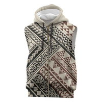 Niho Taniwha Kowhaiwhai Sleeveless Zip Hoodie LT9 Beige - Polynesian Pride