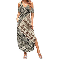 Niho Taniwha Kowhaiwhai Summer Maxi Dress LT9 Women Beige - Polynesian Pride