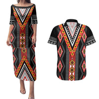Niho Taniwha Taniko Motif Couples Matching Puletasi and Hawaiian Shirt LT9 Red - Polynesian Pride
