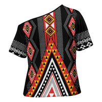 Niho Taniwha Taniko Motif Cross Shoulder Shirt LT9 - Polynesian Pride