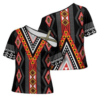 Niho Taniwha Taniko Motif Cross Shoulder Shirt LT9 - Polynesian Pride