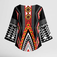 Niho Taniwha Taniko Motif Kimono Sleeve Blouse LT9 - Polynesian Pride