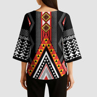 Niho Taniwha Taniko Motif Kimono Sleeve Blouse LT9 - Polynesian Pride