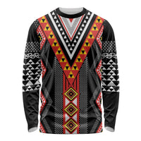 Niho Taniwha Taniko Motif Long Sleeve Shirt LT9 Unisex Red - Polynesian Pride