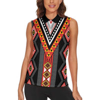 Niho Taniwha Taniko Motif Women Sleeveless Polo Shirt LT9 - Polynesian Pride
