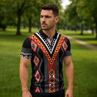 Niho Taniwha Taniko Motif Zipper Polo Shirt LT9 - Polynesian Pride