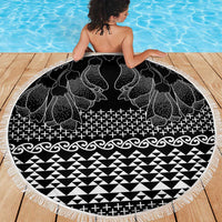 Black Taniko Kowhaiwhai Tukutuku Motif Beach Blanket LT9 - Polynesian Pride