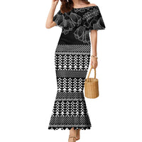 Black Taniko Kowhaiwhai Tukutuku Motif Family Matching Mermaid Dress and Hawaiian Shirt