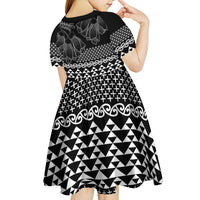 Black Taniko Kowhaiwhai Tukutuku Motif Kid Short Sleeve Dress