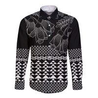 Black Taniko Kowhaiwhai Tukutuku Motif Long Sleeve Button Shirt LT9 Unisex Black - Polynesian Pride