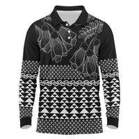 Black Taniko Kowhaiwhai Tukutuku Motif Long Sleeve Polo Shirt LT9 Black - Polynesian Pride