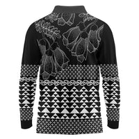 Black Taniko Kowhaiwhai Tukutuku Motif Long Sleeve Polo Shirt LT9 - Polynesian Pride