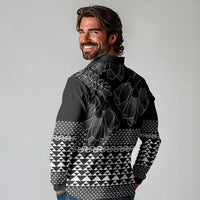 Black Taniko Kowhaiwhai Tukutuku Motif Long Sleeve Polo Shirt LT9 - Polynesian Pride