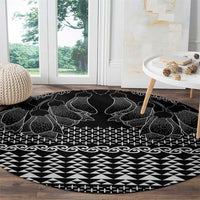 Black Taniko Kowhaiwhai Tukutuku Motif Round Carpet