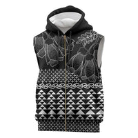 Black Taniko Kowhaiwhai Tukutuku Motif Sleeveless Zip Hoodie LT9 Black - Polynesian Pride