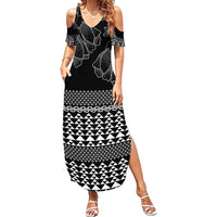 Black Taniko Kowhaiwhai Tukutuku Motif Summer Maxi Dress LT9 Women Black - Polynesian Pride