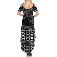 Black Taniko Kowhaiwhai Tukutuku Motif Summer Maxi Dress LT9 - Polynesian Pride