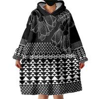 Black Taniko Kowhaiwhai Tukutuku Motif Wearable Blanket Hoodie LT9 - Polynesian Pride