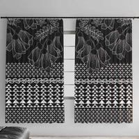 Black Taniko Kowhaiwhai Tukutuku Motif Window Curtain LT9 With Hooks Black - Polynesian Pride