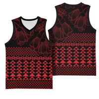 Red Taniko Kowhaiwhai Tukutuku Motif Basketball Jersey LT9 - Polynesian Pride