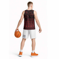 Red Taniko Kowhaiwhai Tukutuku Motif Basketball Jersey LT9 - Polynesian Pride