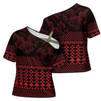 Red Taniko Kowhaiwhai Tukutuku Motif Cross Shoulder Shirt LT9 - Polynesian Pride