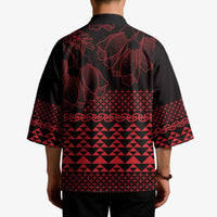 Red Taniko Kowhaiwhai Tukutuku Motif Kimono - Polynesian Pride