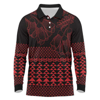 Red Taniko Kowhaiwhai Tukutuku Motif Long Sleeve Polo Shirt LT9 Red - Polynesian Pride