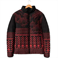 Red Taniko Kowhaiwhai Tukutuku Motif Padded Jacket LT9 - Polynesian Pride