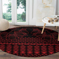 Red Taniko Kowhaiwhai Tukutuku Motif Round Carpet