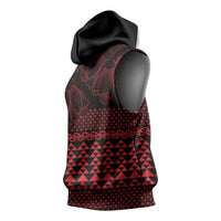 Red Taniko Kowhaiwhai Tukutuku Motif Sleeveless Hoodie LT9 - Polynesian Pride